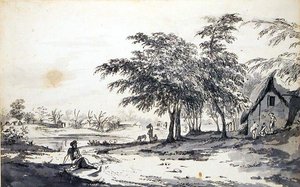 View of an Indian Village with a Man Seated in the Foreground by William Hodges